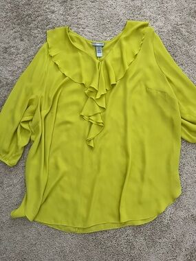 Catherines Chartreuse Ruffle V-Neck Blouse